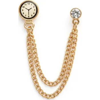 Souprava šperků B-TOP Brož s řetízky ve tvaru hodin – zlatý tón