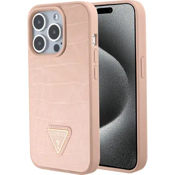 Pouzdro na mobilní telefon Guess Croco Triangle Metal Logo pouzdro iPhone 15 Pro Max růžová