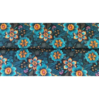 Vodítko pro psa Softshellové vodítko Active - Petrolejové květy Šířka: 2 cm, Délka: 1,5 m, Karabina: 82 mm - chrom - střední pes