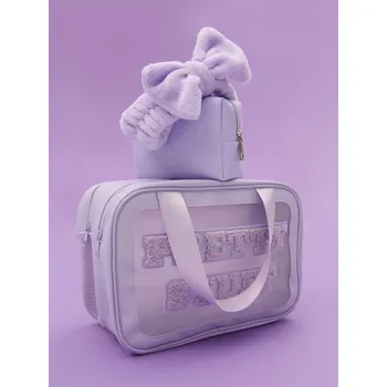 Kosmetická taška Sinsay - Kosmetická taštička se strukturovaným nápisem - levandulová - 565GX-04X - 565GX-04X-ONE