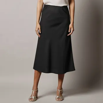 Dámská móda Rozšířená krepová midi sukně s pružným pasem černá 36