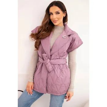 Dámská vesta Dámská prošívaná vesta s páskem a širokým límcem tmavě růžová UNI