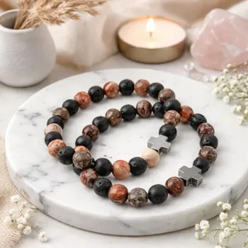 Souprava šperků Náramek Partnerský, Přátelství (Věčnost) - Jaspis & Láva