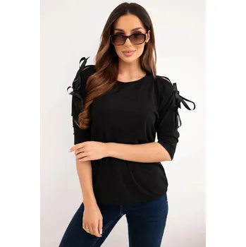 Dámská halenka Dámská viskózová blůza s ozdobnými stuhami černá UNI