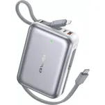 Powerbanka AWEI 20000 mAh s rychlým nabíjením 45 W, USB‑A/USB‑C, vestavěné kabely Lightning a USB‑C, stříbrná