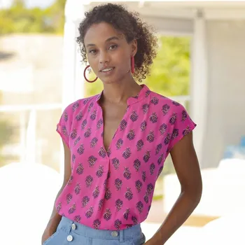 Dámská halenka Kreponová halenka bez rukávů, s potiskem růžová 54