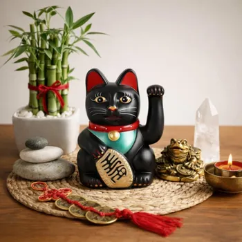 Čínská mávající kočka černá - 15cm