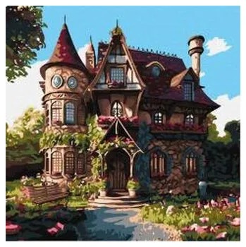 Set školních potřeb Malowanie po numerach - Przytulny pałacyk 40x40cm