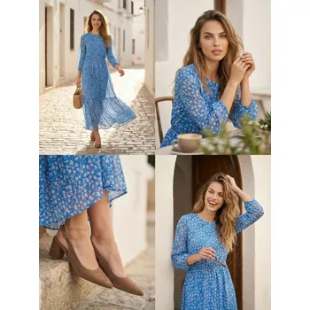 Dámské šaty Sinsay - Maxi šaty s květinovým vzorem a 3/4 rukávy - vícebarevná - 5828J-MLC - 5828J-MLC-XS