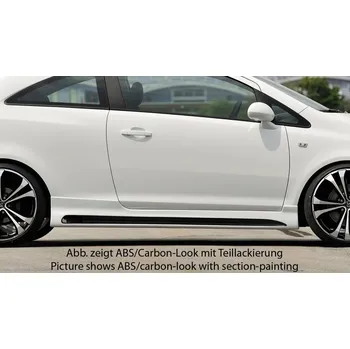 PC tuning Rieger boční práh mont. strana pravá pro Opel Corsa D 3-dvéř. vč. faceliftu, r.v. 01/11-, 07/06-12/10, plast ABS s povrchovou úpravou Carbon-Look, s prolisem a výřezem