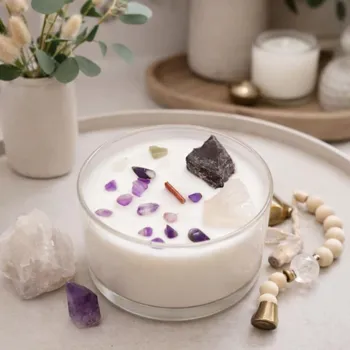 Čakrová sójová Svíčka s Drahými Kameny - Korunní čakra