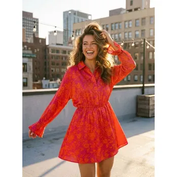 Dámské šaty Sinsay - Mini šaty s nabíraným rukávem - vícebarevná - 5654F-MLC - 5654F-MLC-XL