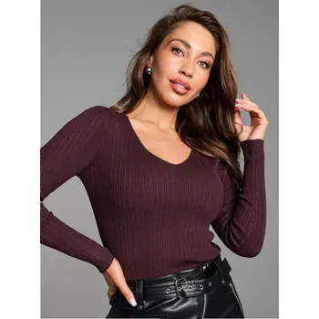 Dámský svetr Sinsay - Svetr z&nbsp;žebrované pleteniny - burgundy - 367FJ-93X - 367FJ-93X-XS