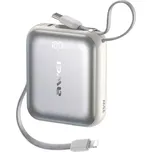 Powerbanka AWEI AS-181 10000 mAh, 35 W, se zabudovanými kabely Lightning a USB‑C, stříbrná