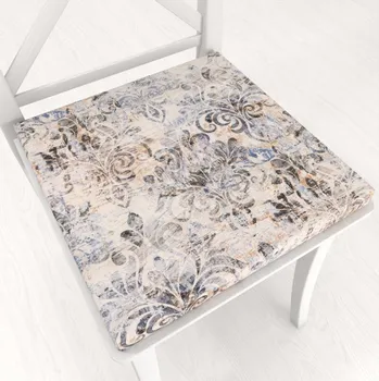 Podsedák Sametový čtvercový podsedák Tamara TMR-057 Modro-zelený zámecký vzor na krémovém - 38x38x3 cm