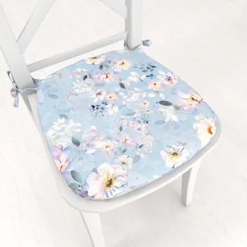 Podsedák Sametový oblý podsedák Tamara TMR-044 Jarní květy na nebesky modrém - 39x37x3 cm