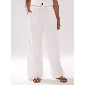 Dámské kalhoty Sinsay - Kalhoty širokého střihu s ozdobným prošíváním - krémová - 670FJ-01X - 670FJ-01X-M