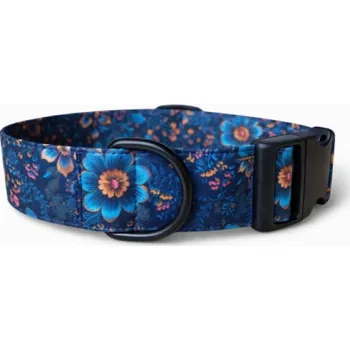 Obojek pro psa Softshellový obojek Active - Petrolejové květy Šířka: 2 cm, Velikost obojku: M