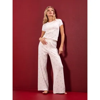 Dámské pyžamo Sinsay - Dvoudílné bavlněné pyžamo - krémová - 480HF-01X - 480HF-01X-XL