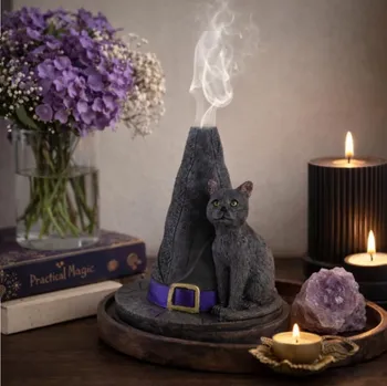 Kadidelnice - Čarodějnický klobouk s kočkou