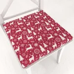 Sametový čtvercový podsedák Tamara TMR-045 Vánoční jeleni a stromky na červeném - 38x38x3 cm