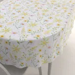 Teflonový oválný ubrus TF-135 Malované žluto-zelené luční kvítí na bílém 100x160 cm