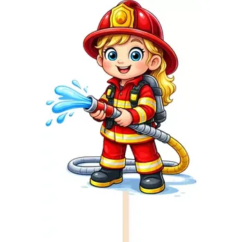 Party dekorace Personalizovaný zápich Hasička pro děti se jménem 180 mm