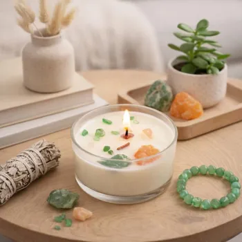 Čakrová sójová Svíčka s Drahými Kameny - Srdeční Čakra