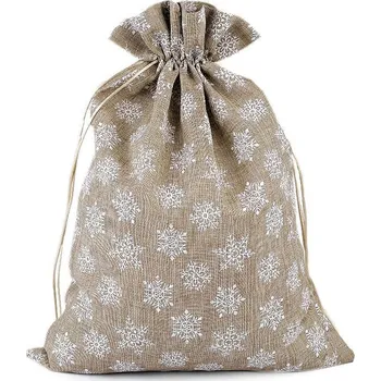 Vánoční dekorace Vánoční dárkový pytlík vločky s glitry velký 30x40 cm imitace juty Varianta: režná, Balení: 1 ks