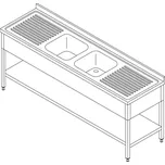 Maxima Stůl na mytí nádobí - 2 dřezy - se zadní stěnou a policí - 190 x 70 cm | 09394090
