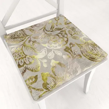 Podsedák Sametový čtvercový podsedák Tamara TMR-055 Abstraktní zelené květy na zelenošedém - 38x38x3 cm