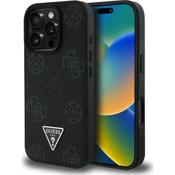 Pouzdro na mobilní telefon Guess - Trojúhelníkový MagSafe s pivoňkovým zrnitým potiskem (GUHMP16LPGBTMK) - iPhone 16 Pro - černý