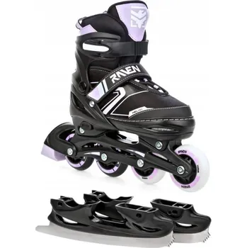 Kolečkové brusle Raven Helixi Black/Violet dětské kolečkové brusle 2v1 - svítící kola LED POUZE EU 38-42, pánský (hokejový) (VÝPRODEJ) + DÁREK