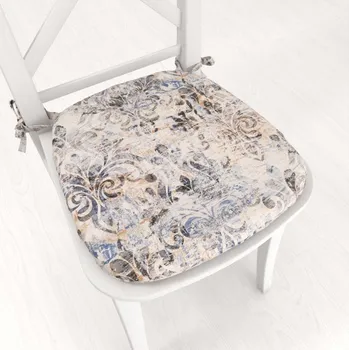 Podsedák Sametový oblý podsedák Tamara TMR-057 Modro-zelený zámecký vzor na krémovém - 39x37x3 cm