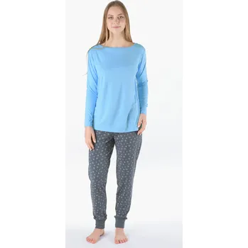 Dámské oblečení GINA 19179P Pyžamo dlouhé dámské Barva: Pomnenková-Tm. šedá, Velikost: XXL