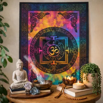 Bavlněný nástěnný závěs - Mandala a posvátný OM