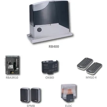 Stavebniny RobusKit 400BD sada pohonu Nice pro bránu do 400 kg - sada obsahuje pohon posuvné brány Robus 400, 24V, 2 ks 2-kanál. vysílač, fotobuňky, maják, technologie BlueBus