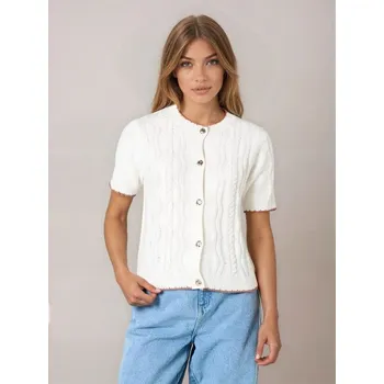 Dámský svetr Sinsay - Pletený kardigan s krátkým rukávem - krémová - 969JG-01X - 969JG-01X-XS