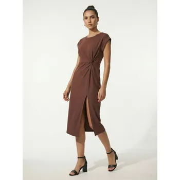 Dámské šaty Sinsay - Midi šaty s ozdobným řasením ze směsi s viskózou - tmavě hnědá - 200GY-89X - 200GY-89X-S