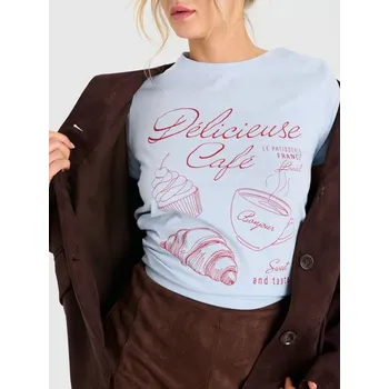 Dámské tričko Sinsay - Bavlněné tričko s nápisem - modrá - 000HB-05X - 000HB-05X-S