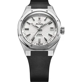 Hodinky Nivada Grenchen F77 SST White MK2 Date - 38 mm - Black Rubber + 5 let záruka a dárek ZDARMA