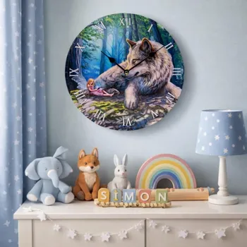 Nástěnné hodiny fantasy - Vlk a víla