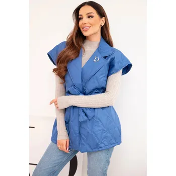 Dámská vesta Dámská prošívaná vesta s páskem a širokým límcem chabrová UNI