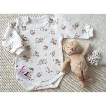 Kojenecké oblečení AMÁLKA Bavlněné body dlouhý rukáv, Malí hnědí medvídci Velikost: 52