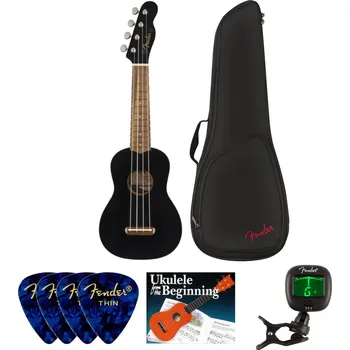 Hudební nástroj Fender Venice Soprano Ukulele WN SET Black Sopránové ukulele