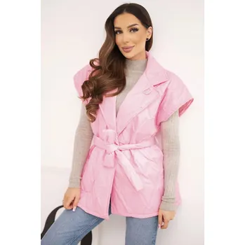 Dámská vesta Dámská prošívaná vesta s páskem a širokým límcem světle růžová UNI