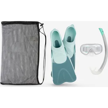 Šnorchl DECATHLON Dětská šnorchlovací sada: maska, ploutve, šnorchl SNK 500 34/35 MODRÁ|ZELENÁ