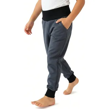 Chlapecké kalhoty Dětské softshellové kalhoty s fleecem, antracitové s černým nápletem (Pohodlné, nepromokavé a prodyšné kalhoty pro aktivní děti)