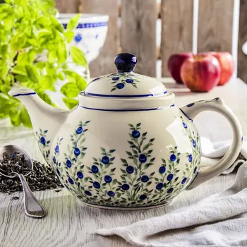 Konvice na čaj Konvička na čaj a kávu Bolesławiec keramika 1,3 l - dek. 1208 (druhý druh)