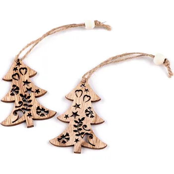 Vánoční ozdoba Vánoční dřevěný stromeček Varianta: 1 hnědá přírodní strom, Balení: 2 ks